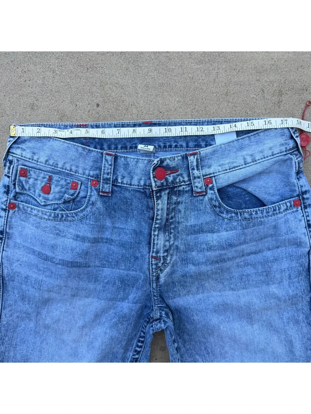 True Religion Men's Straight Section Jeans Light Blue Denim Size 34x32